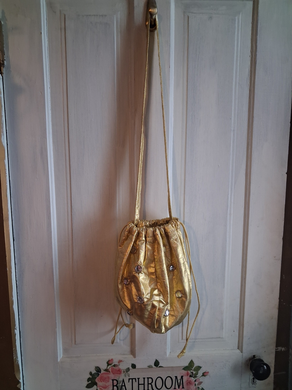 Gold Gem-Embellished Drawstring Mini Bag - Picture 3 of 5